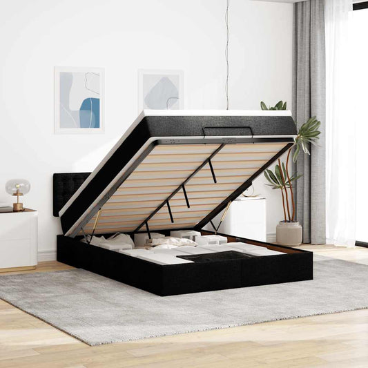 Ottoman-Bett mit Matratze Schwarz 140x200 cm Stoff