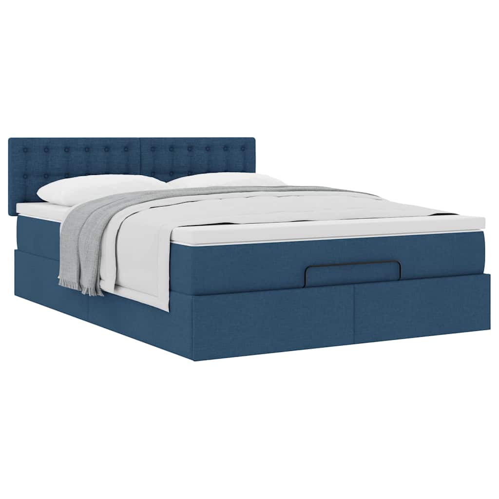 Ottoman-Bett mit Matratze Blau 140x200 cm Stoff