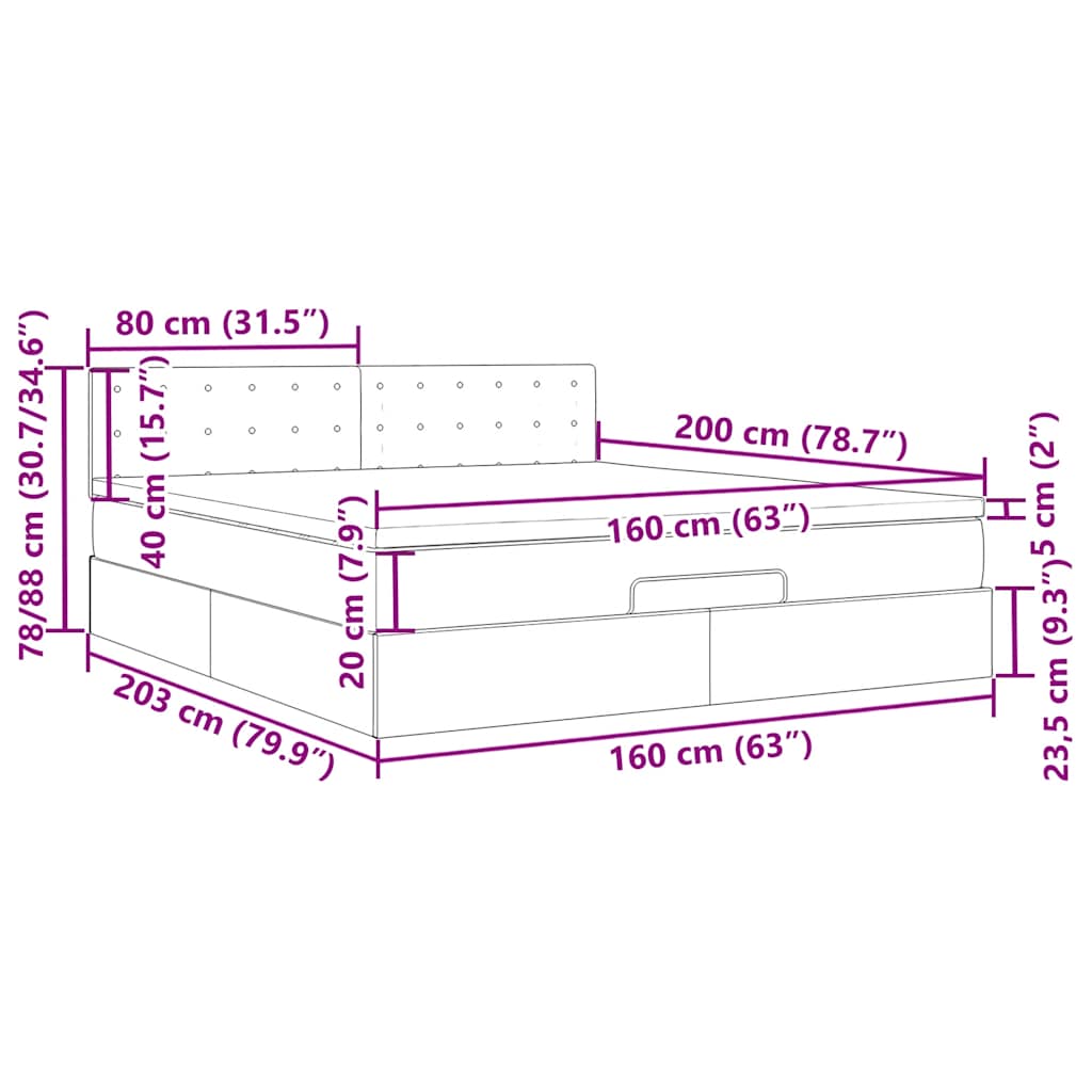 Ottoman-Bett mit Matratze Dunkelgrau 160x200 cm Stoff