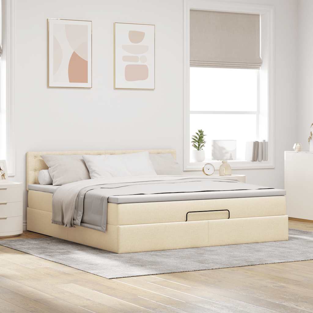 Ottoman-Bett mit Matratze Creme 160x200 cm Stoff