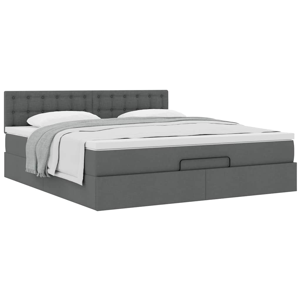 Lit ottoman avec matelas en tissu gris foncé 180x200 cm