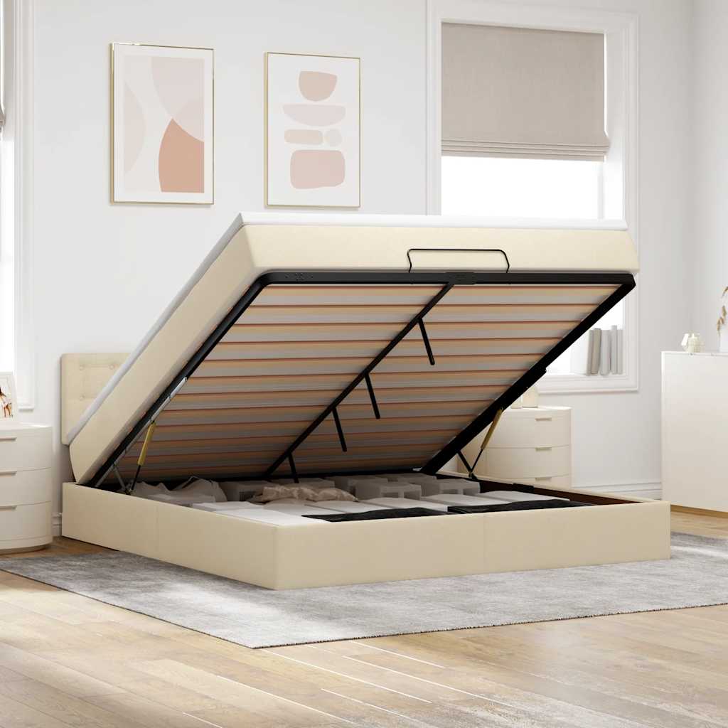 Ottoman-Bett mit Matratze Creme 180x200 cm Stoff