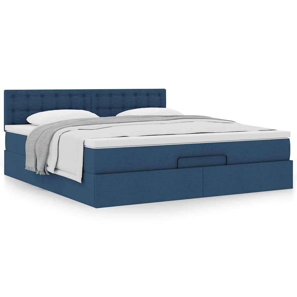 Ottoman-Bett mit Matratze Blau 180x200 cm Stoff