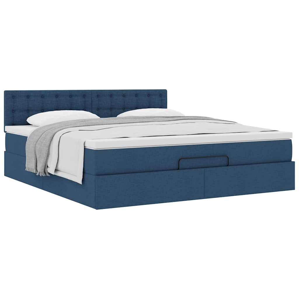 Ottoman-Bett mit Matratze Blau 180x200 cm Stoff
