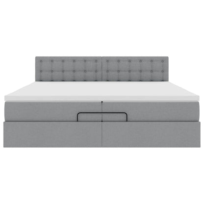 Ottoman-Bett mit Matratze Hellgrau 200x200 cm Stoff