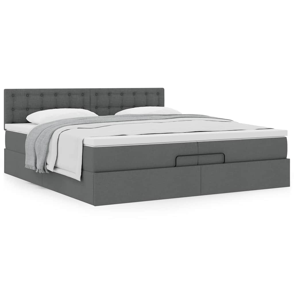 Ottoman-Bett mit Matratze Dunkelgrau 200x200 cm Stoff
