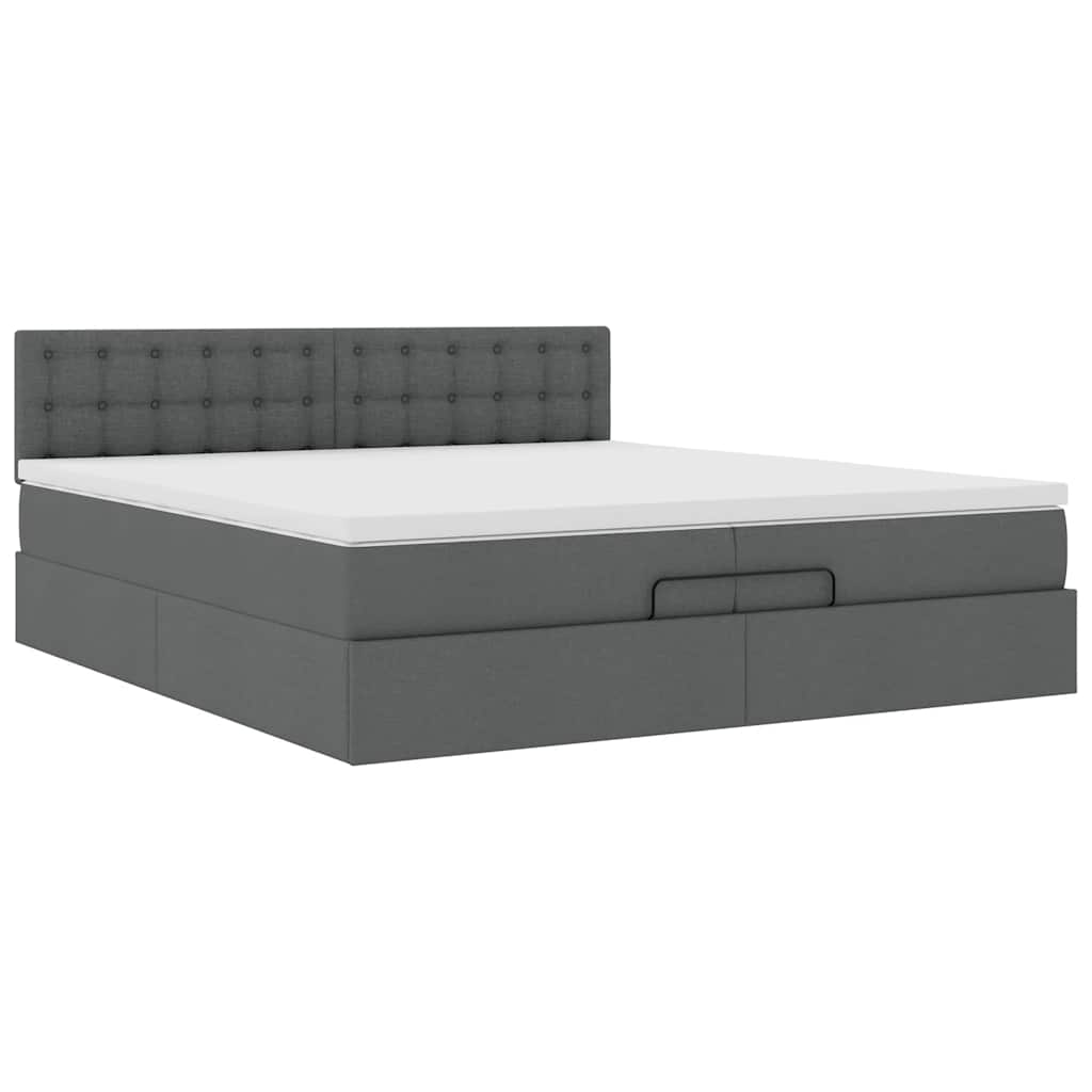 Ottoman-Bett mit Matratze Dunkelgrau 200x200 cm Stoff