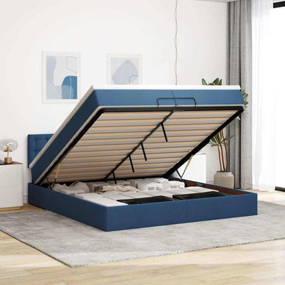 Ottoman-Bett mit Matratze Blau 200x200 cm Stoff