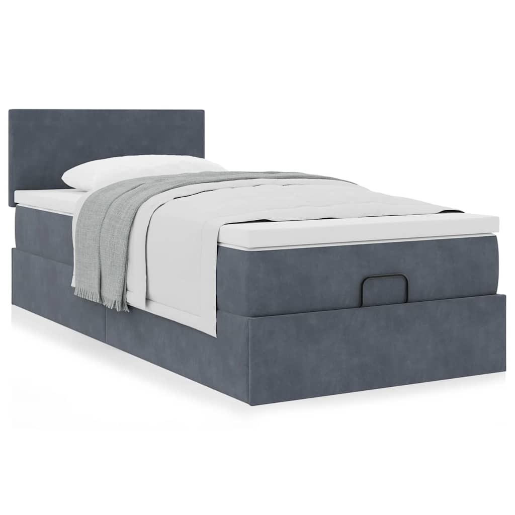 Lit ottoman avec matelas en velours gris foncé 80x200 cm