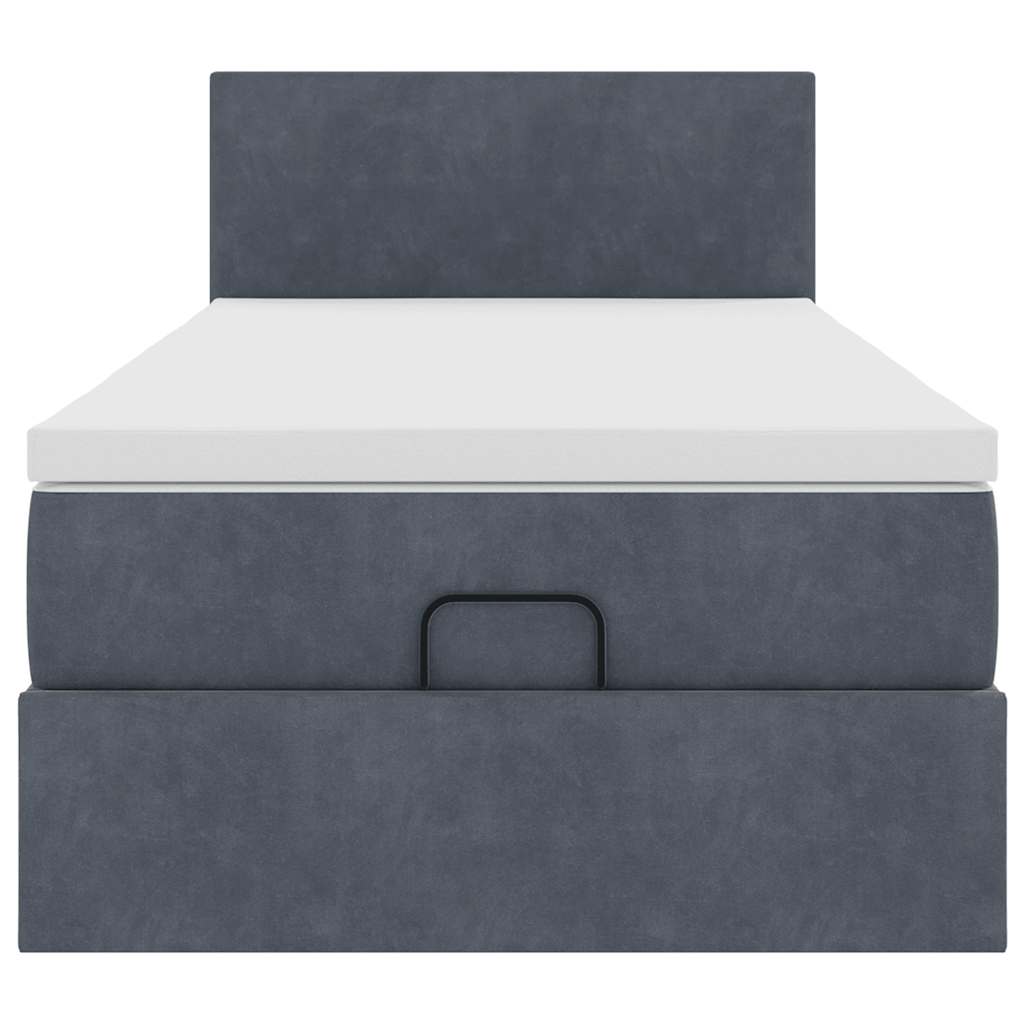 Lit ottoman avec matelas en velours gris foncé 80x200 cm