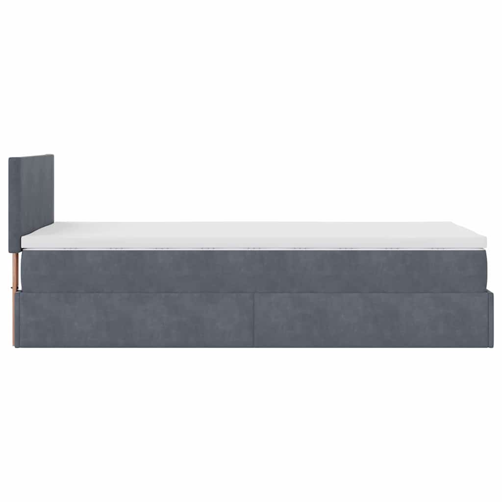 Lit ottoman avec matelas en velours gris foncé 80x200 cm