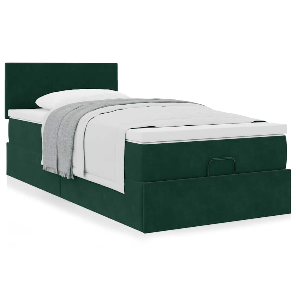 Ottoman-Bett mit Matratze Dunkelgrün 80x200 cm Samt