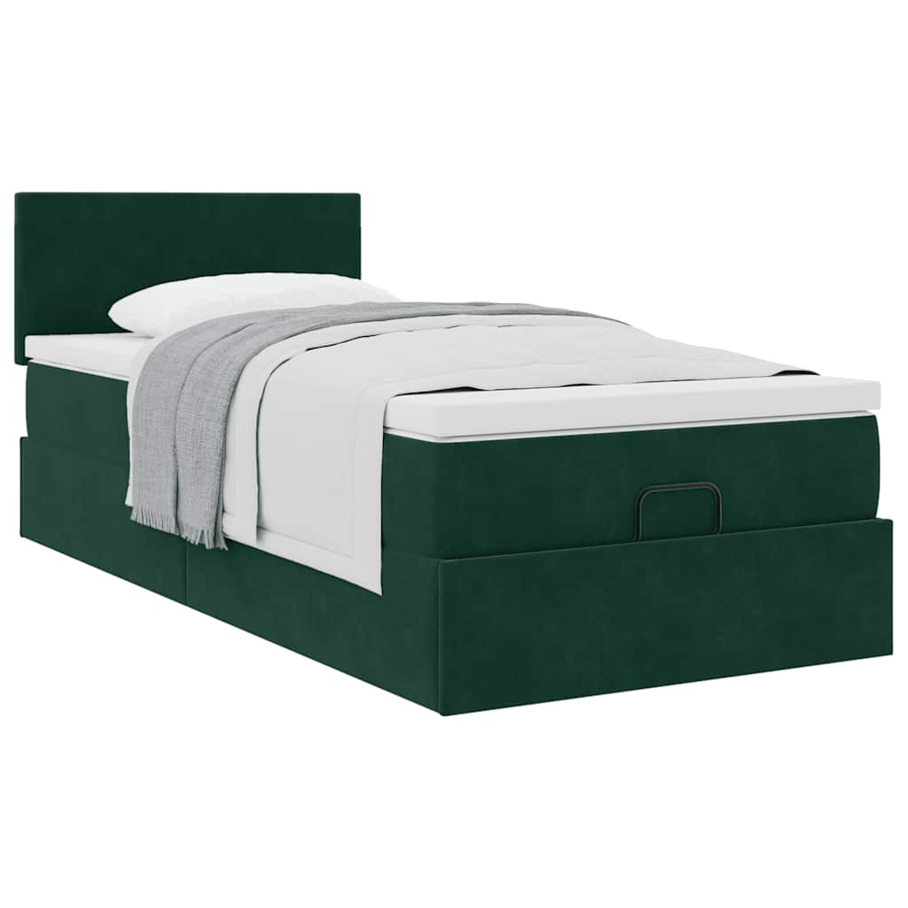 Ottoman-Bett mit Matratze Dunkelgrün 80x200 cm Samt