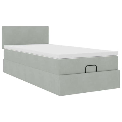Ottoman-Bett mit Matratze Hellgrau 90x190 cm Samt