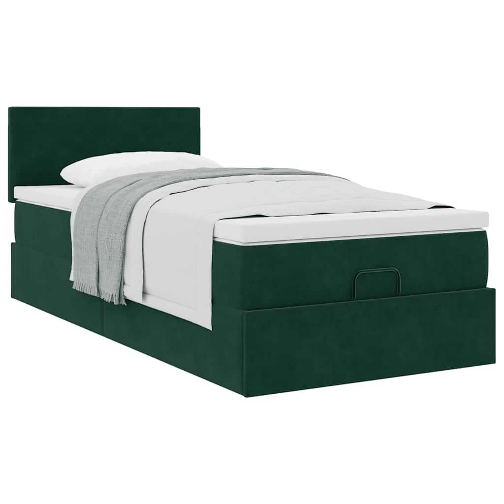 Ottoman-Bett mit Matratze Dunkelgrün 90x190 cm Samt