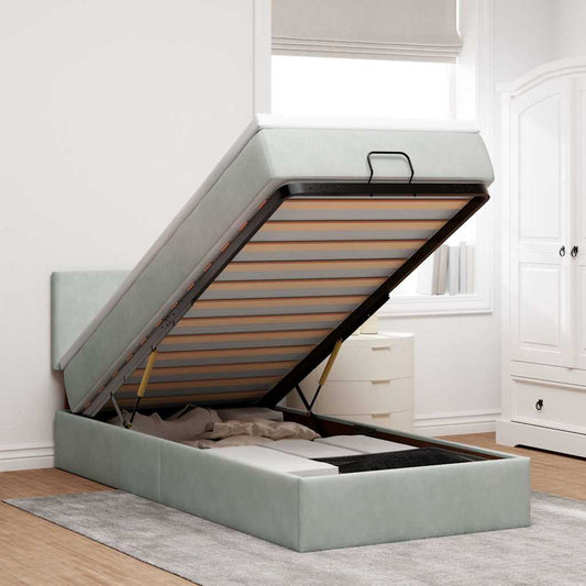 Ottoman-Bett mit Matratze Hellgrau 90x200 cm Samt