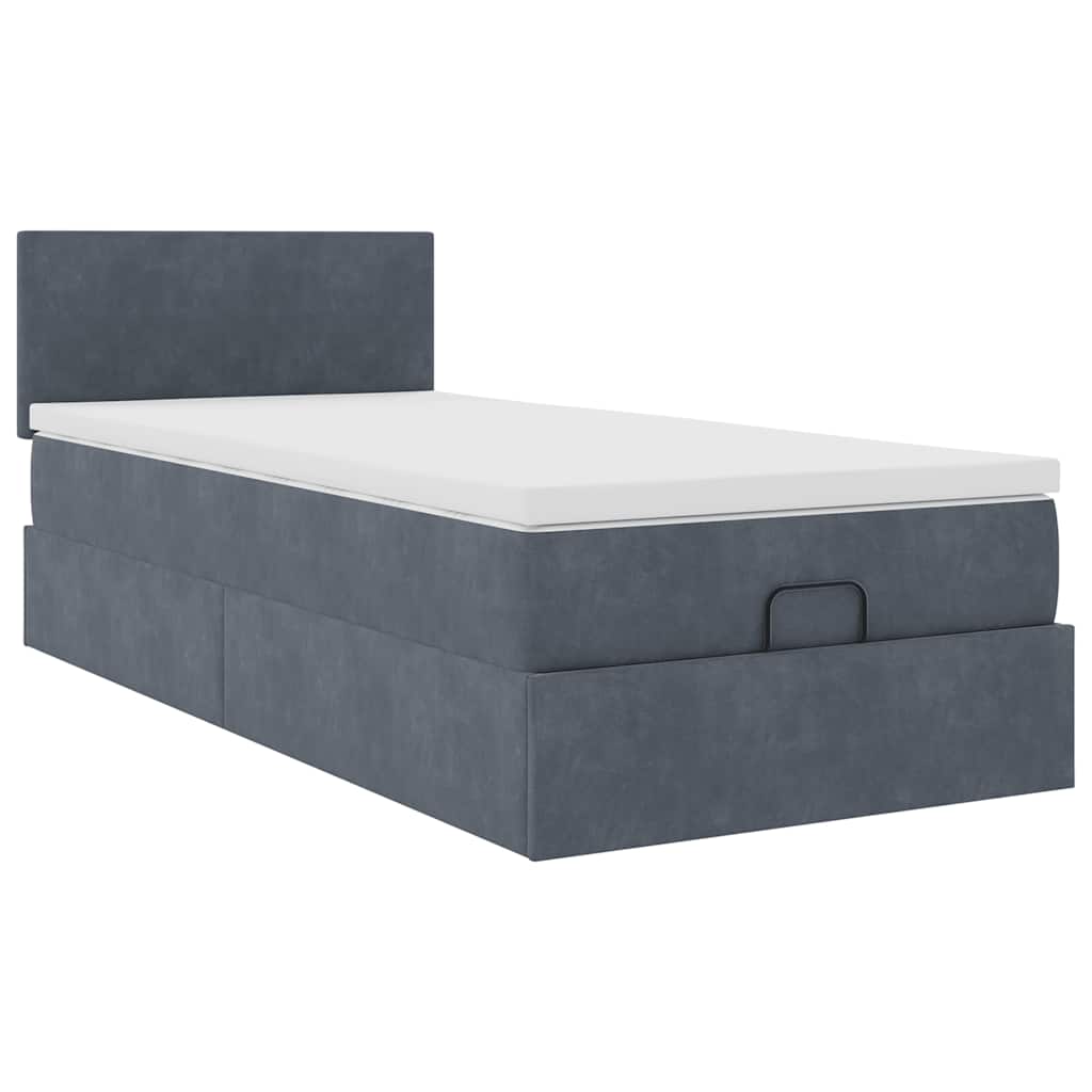 Lit ottoman avec matelas en velours gris foncé 90x200 cm