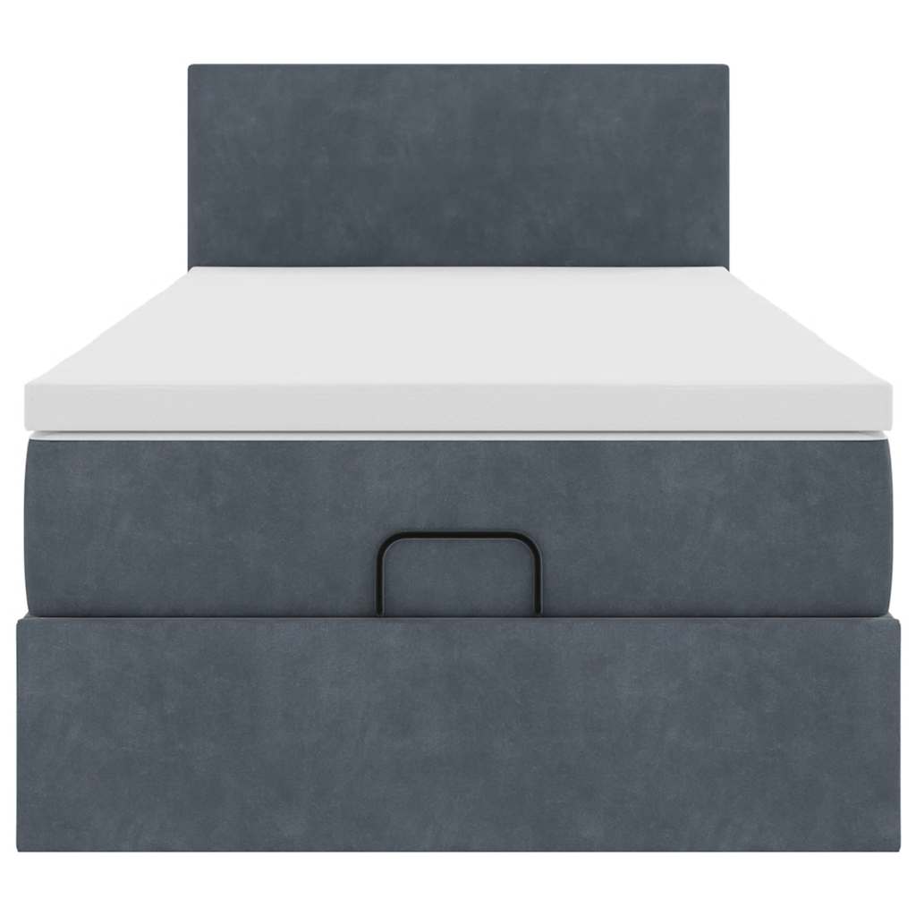 Lit ottoman avec matelas en velours gris foncé 90x200 cm
