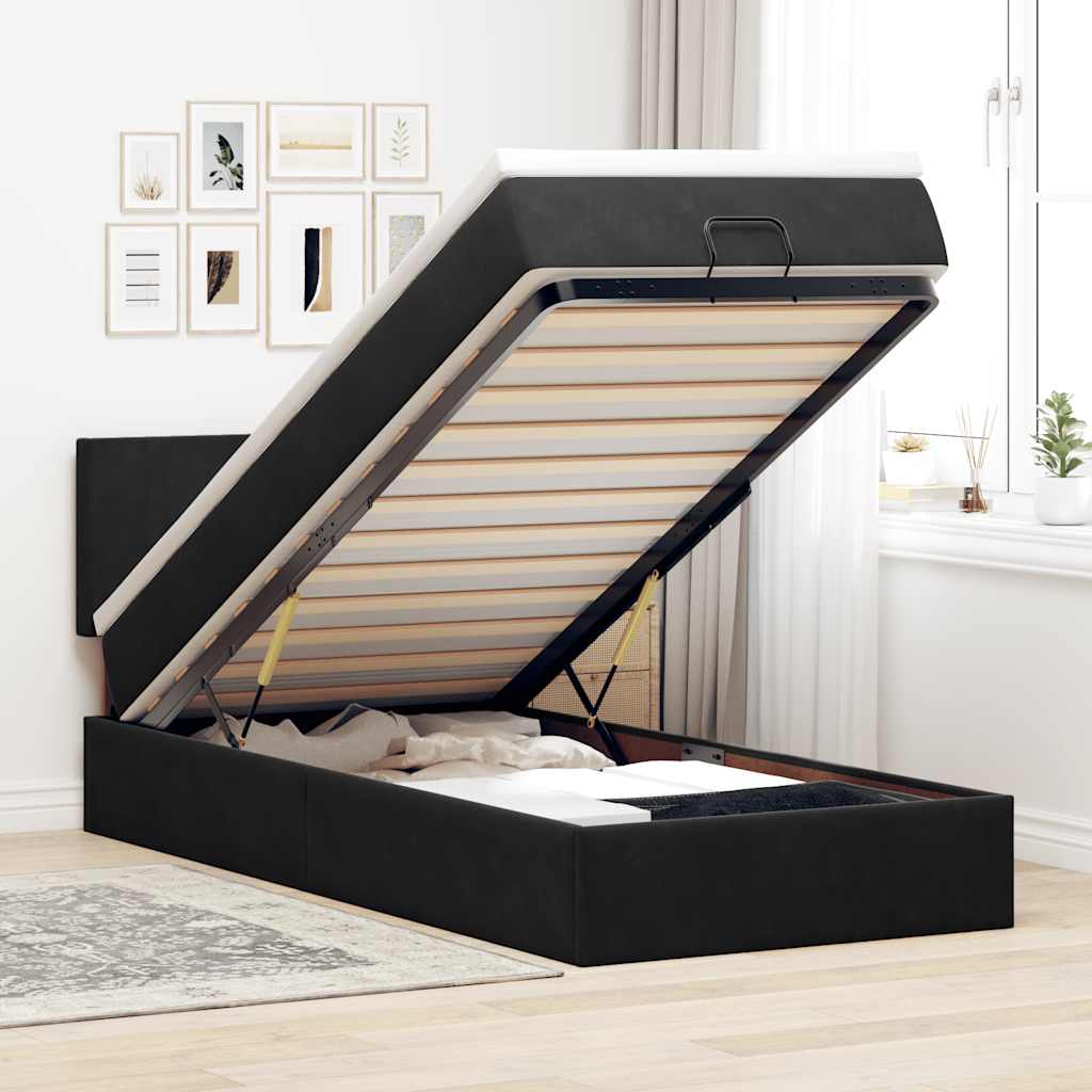 Ottoman-Bett mit Matratze Schwarz 90x200 cm Samt