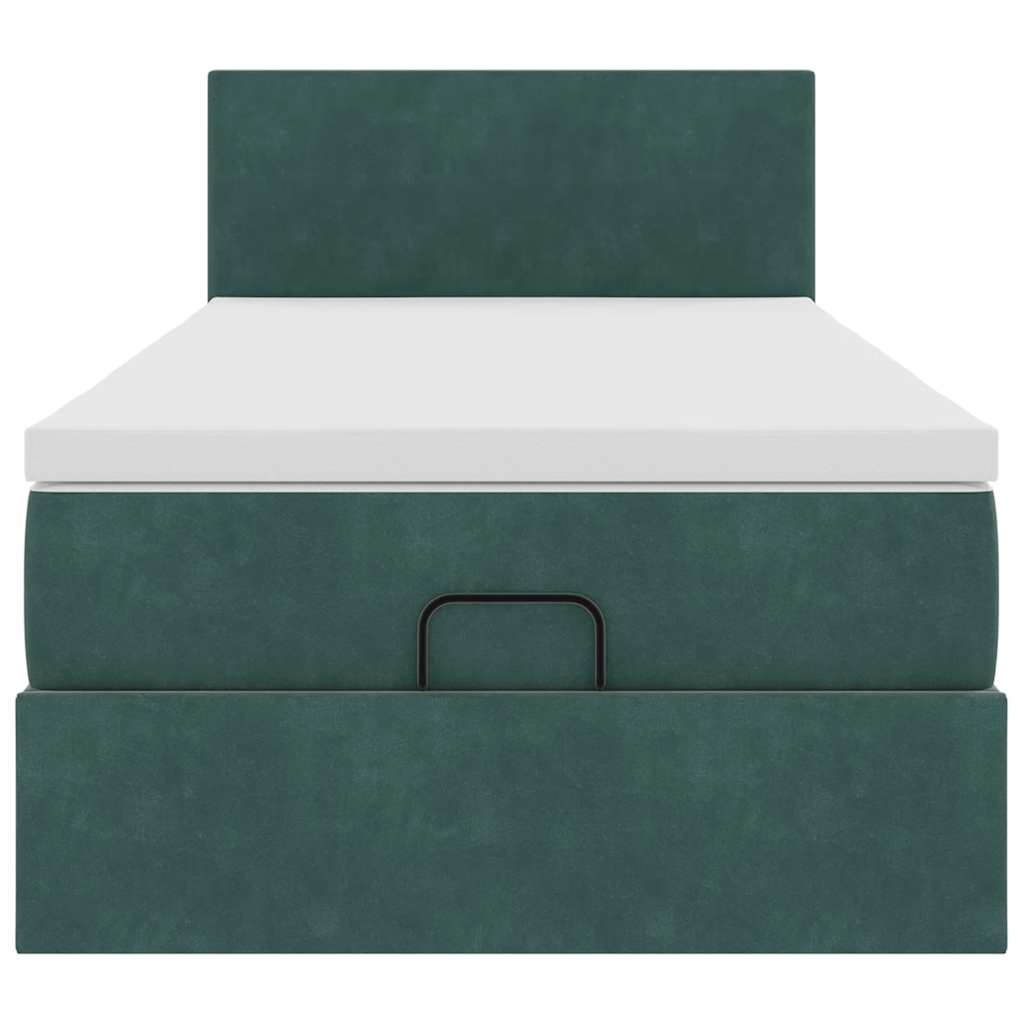 Ottoman bed with mattress dark green 90x200 cm velvet