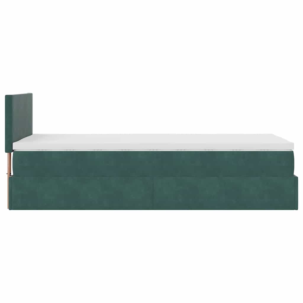 Ottoman bed with mattress dark green 90x200 cm velvet