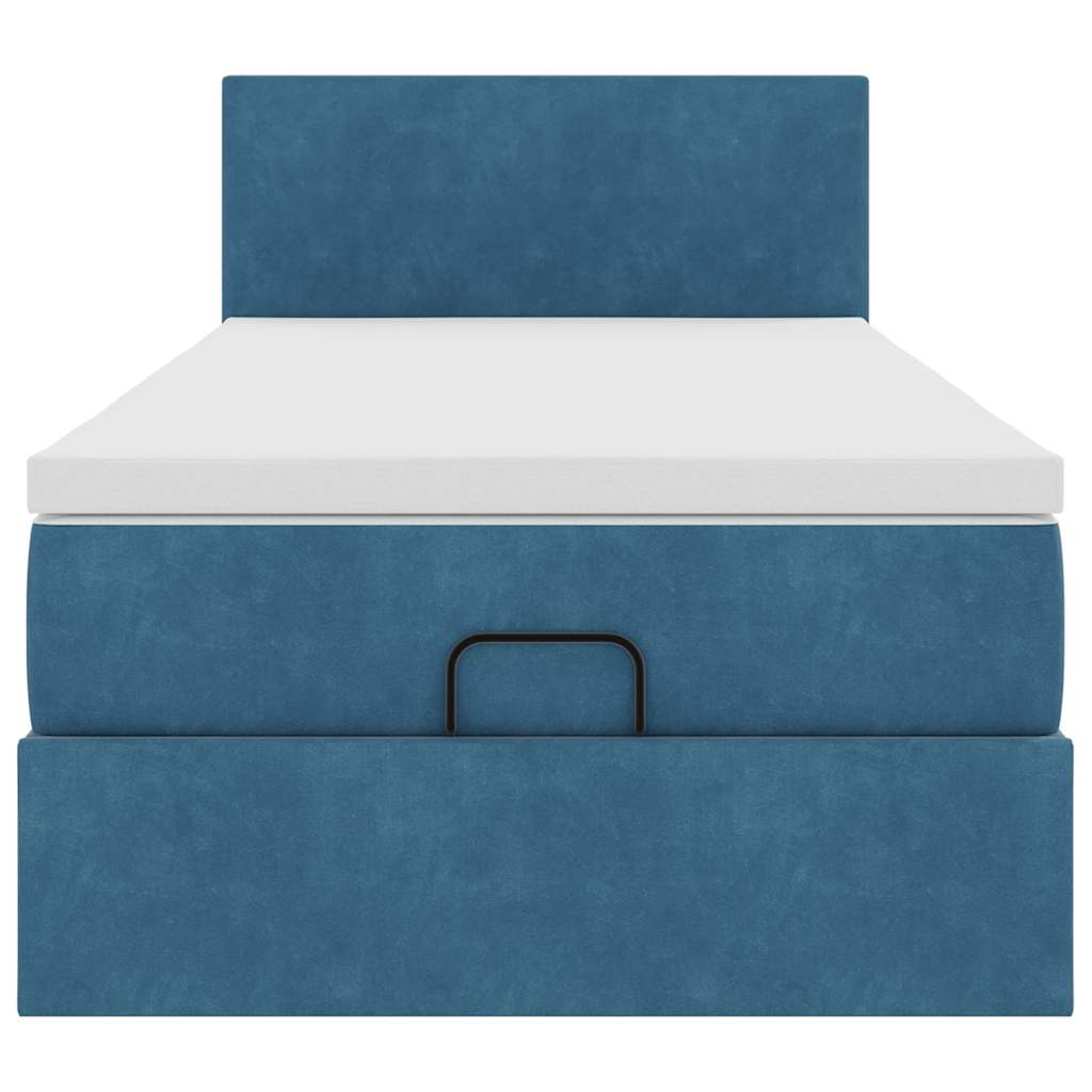 Ottoman bed with mattress dark blue 90x200 cm velvet