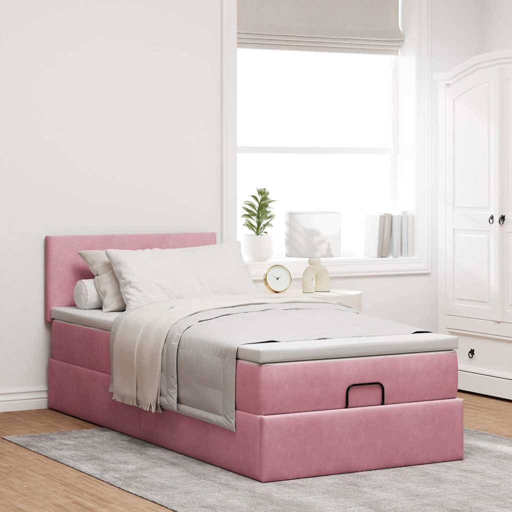 Lit ottoman avec matelas rose 90x200 cm velours