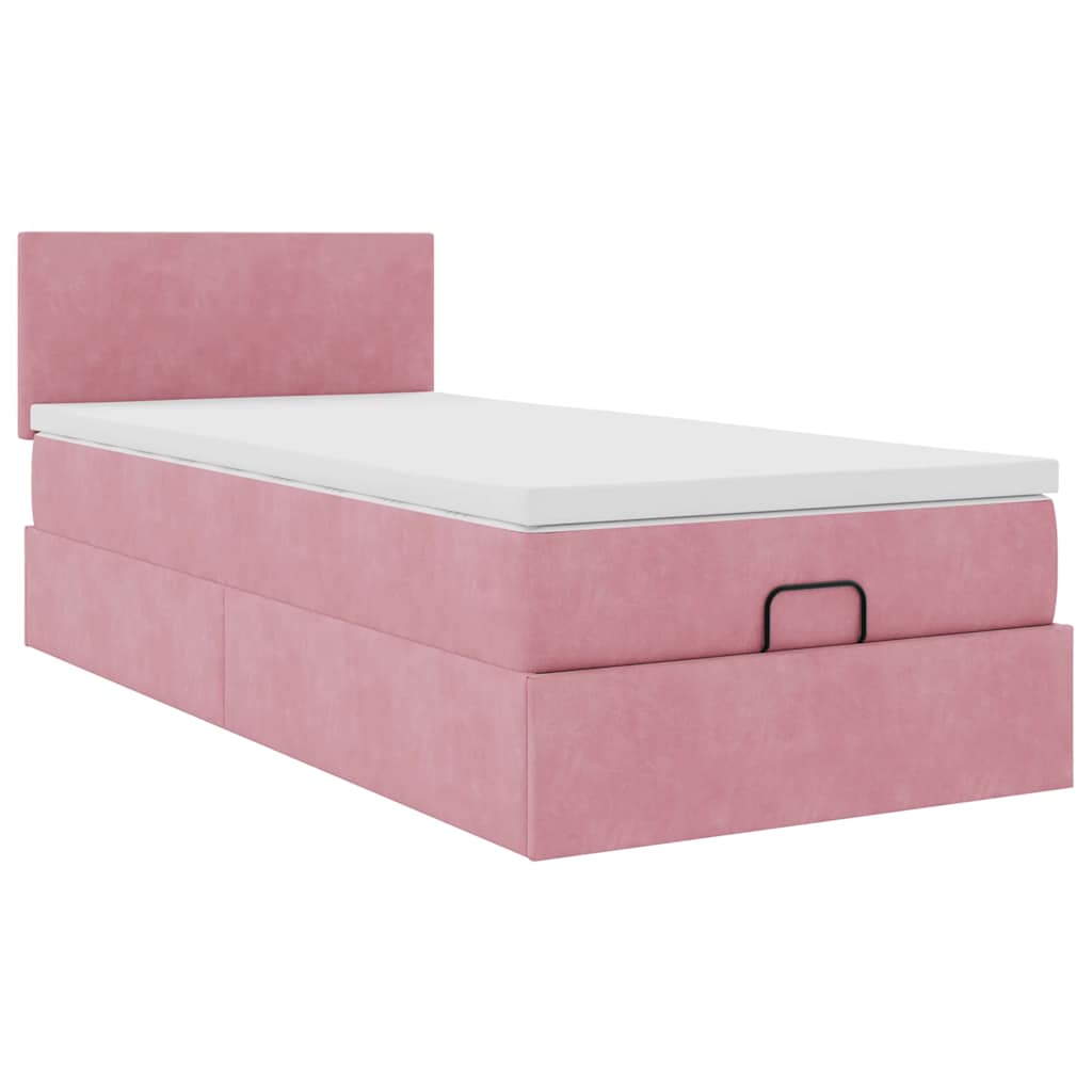 Lit ottoman avec matelas rose 90x200 cm velours