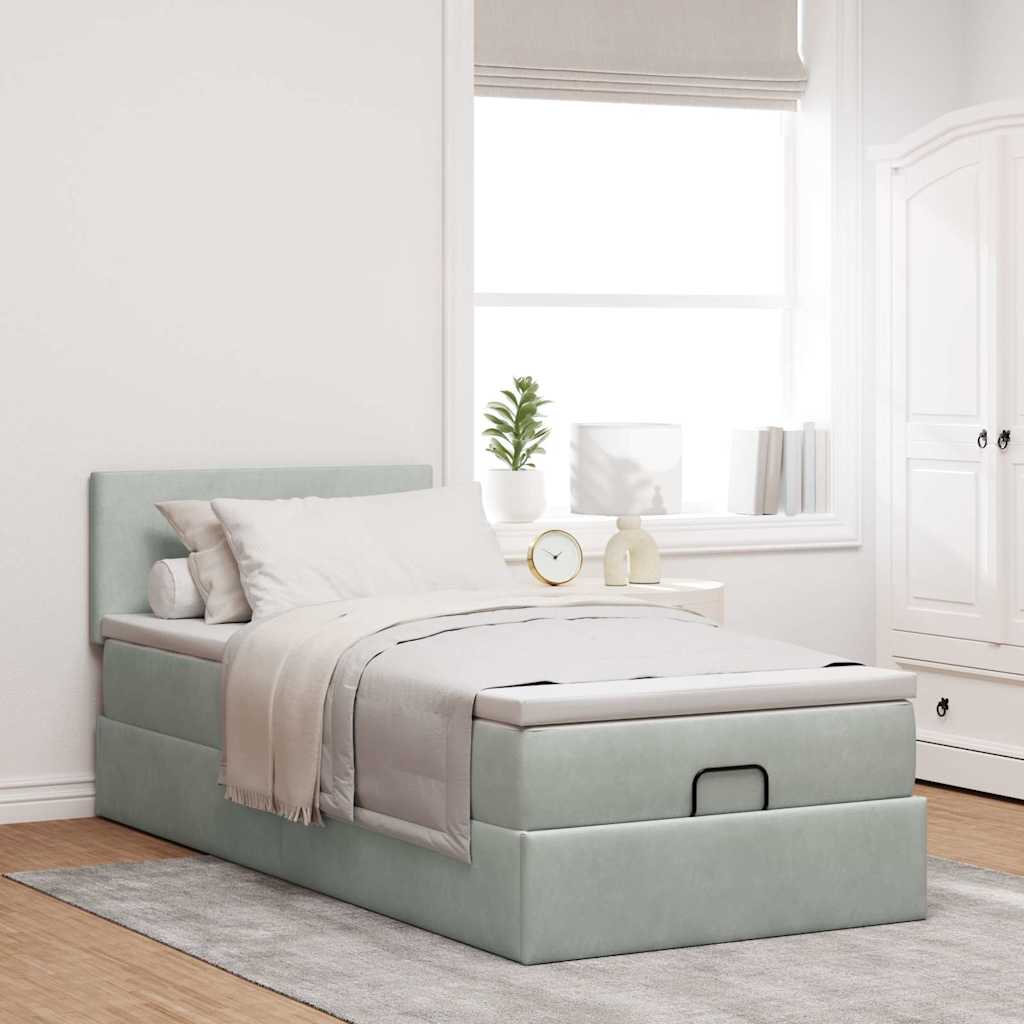 Ottoman-Bett mit Matratze Hellgrau 100x200 cm Samt