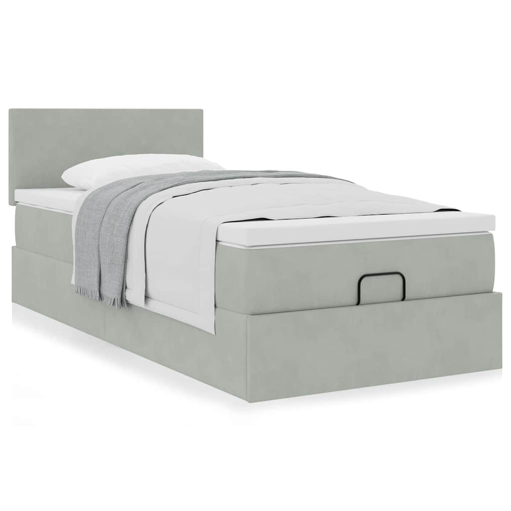 Ottoman-Bett mit Matratze Hellgrau 100x200 cm Samt