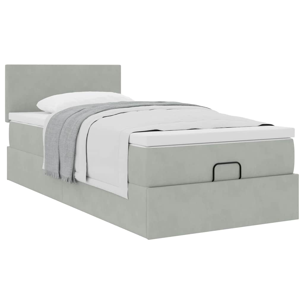 Ottoman-Bett mit Matratze Hellgrau 100x200 cm Samt