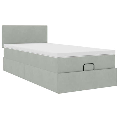 Ottoman-Bett mit Matratze Hellgrau 100x200 cm Samt