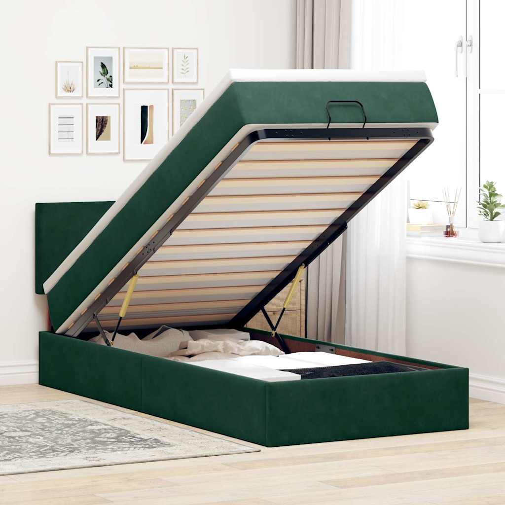 Ottoman-Bett mit Matratze Dunkelgrün 100x200 cm Samt