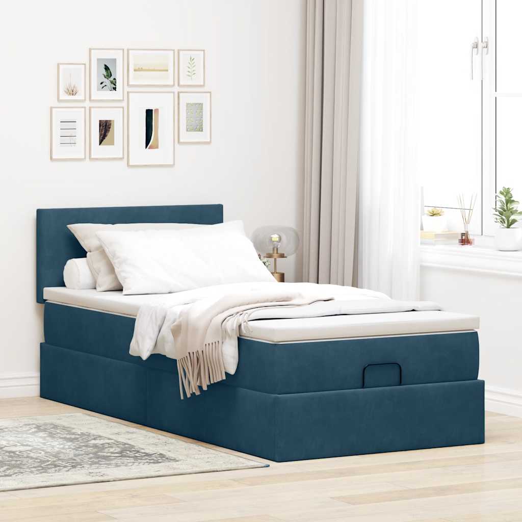Ottoman-Bett mit Matratze Dunkelblau 100x200 cm Samt
