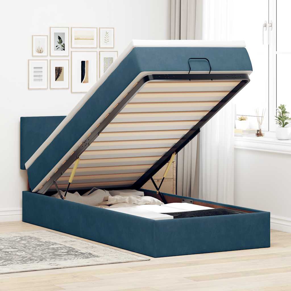 Ottoman-Bett mit Matratze Dunkelblau 100x200 cm Samt