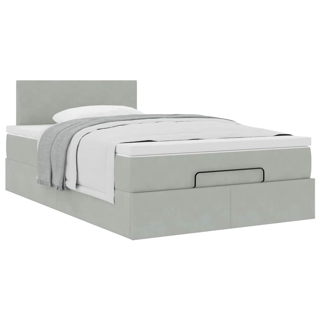 Ottomanische Bett mit Matratze Hellgrau 120x190 cm Samt