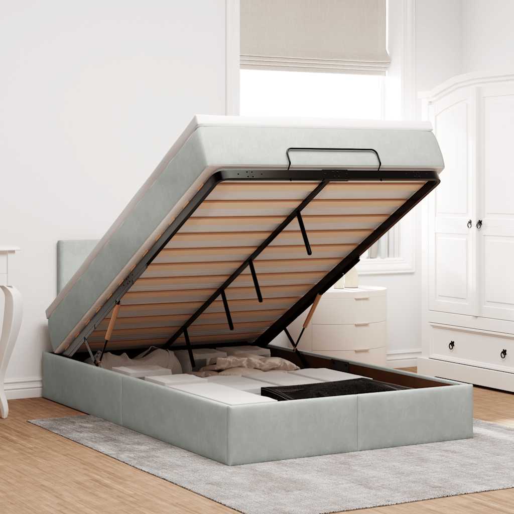 Ottomanische Bett mit Matratze Hellgrau 120x190 cm Samt