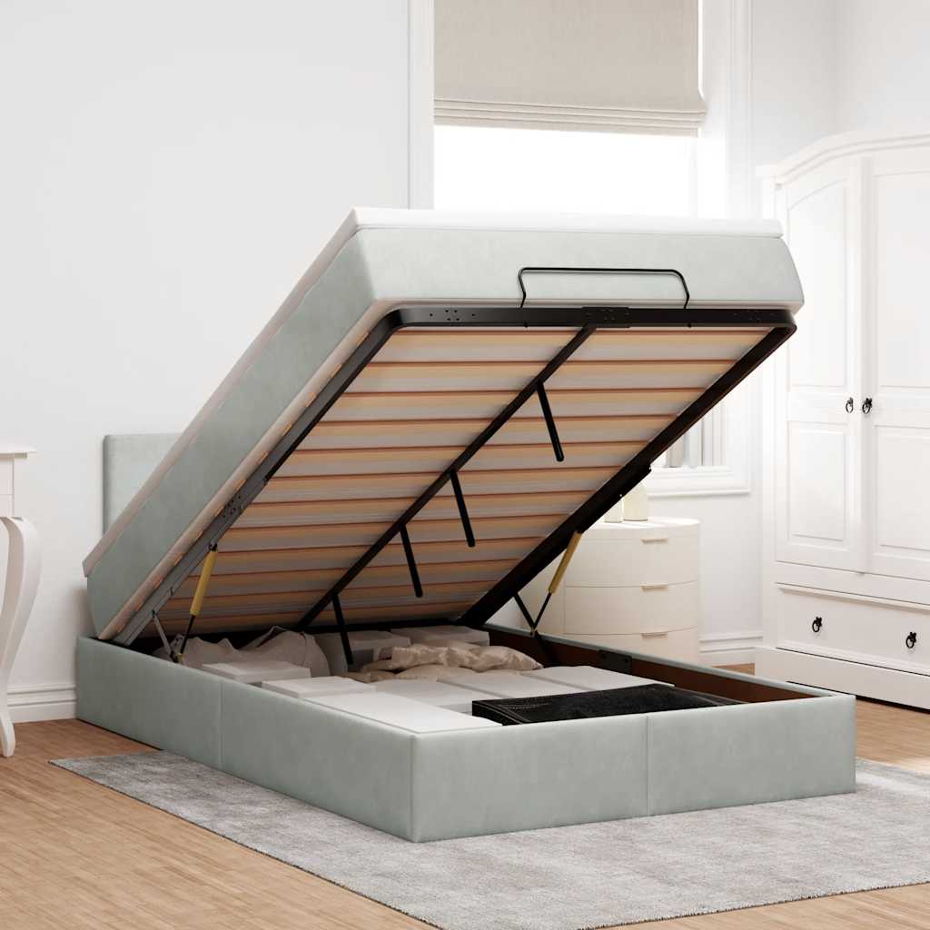 Ottoman-Bett mit Matratze Hellgrau 120x200 cm Samt