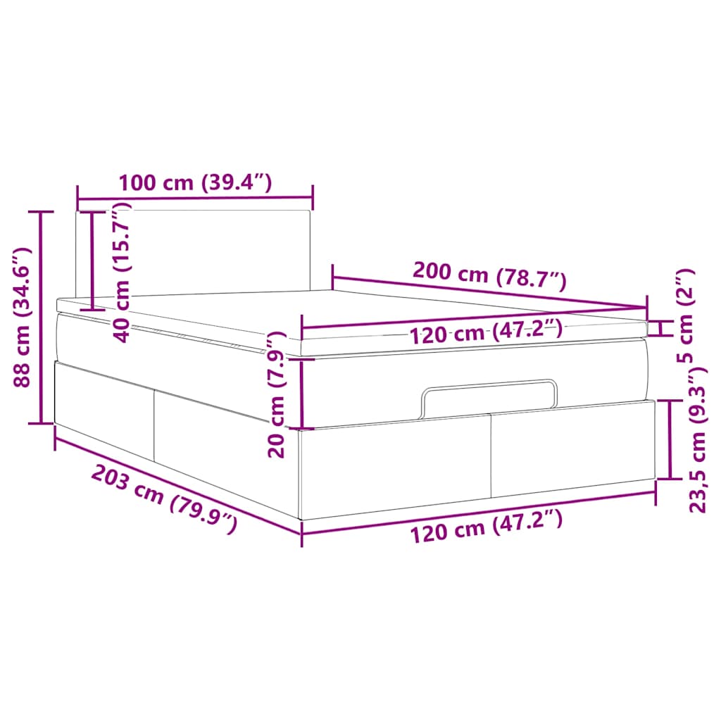 Ottoman-Bett mit Matratze Dunkelgrau 120x200 cm Samt