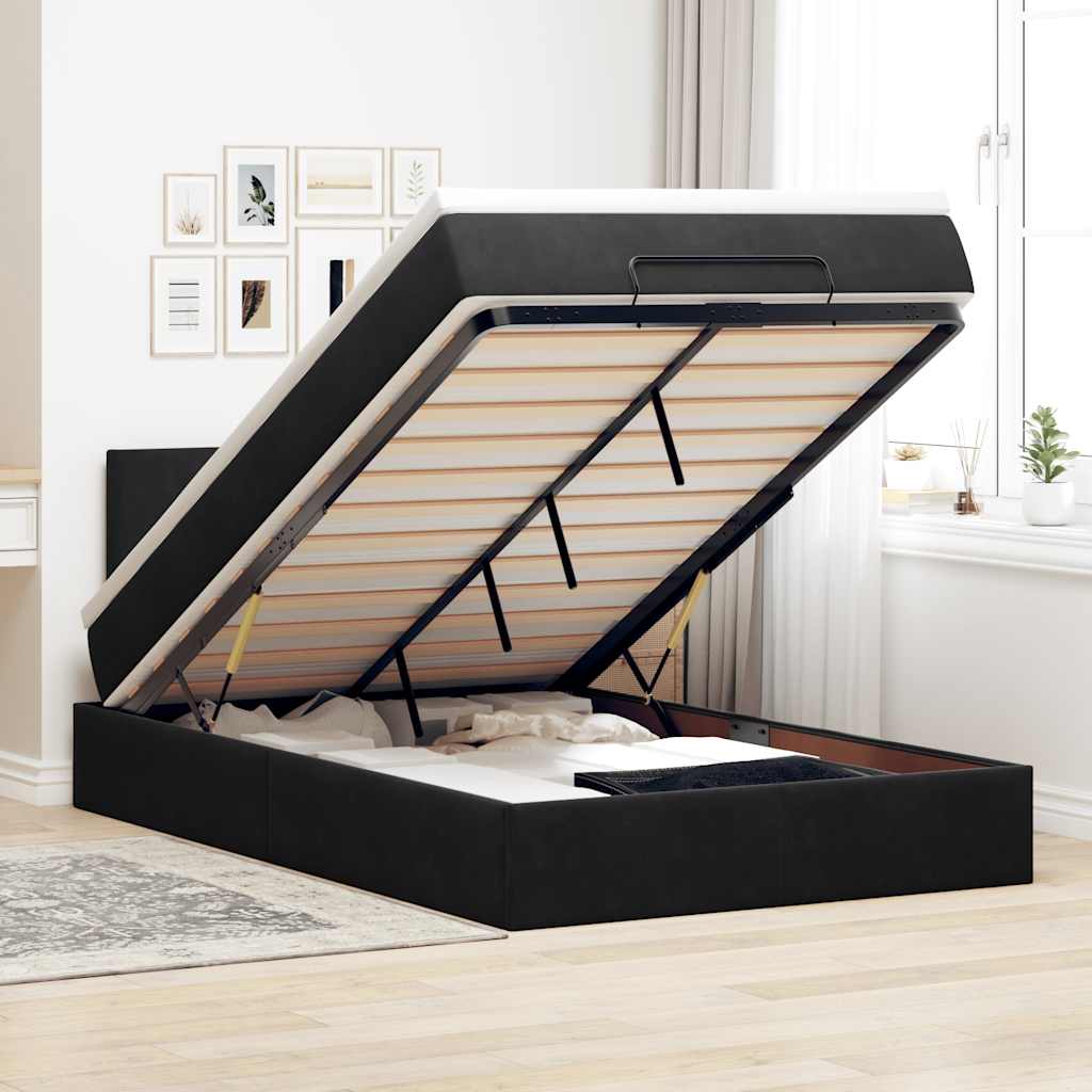 Ottoman-Bett mit Matratze Schwarz 120x200 cm Samt