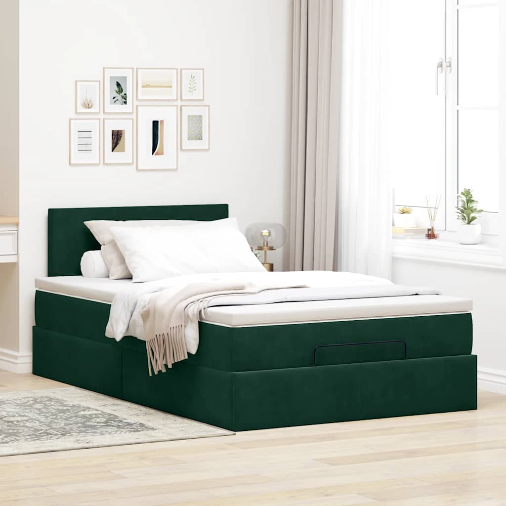 Ottoman-Bett mit Matratze Dunkelgrün 120x200 cm Samt