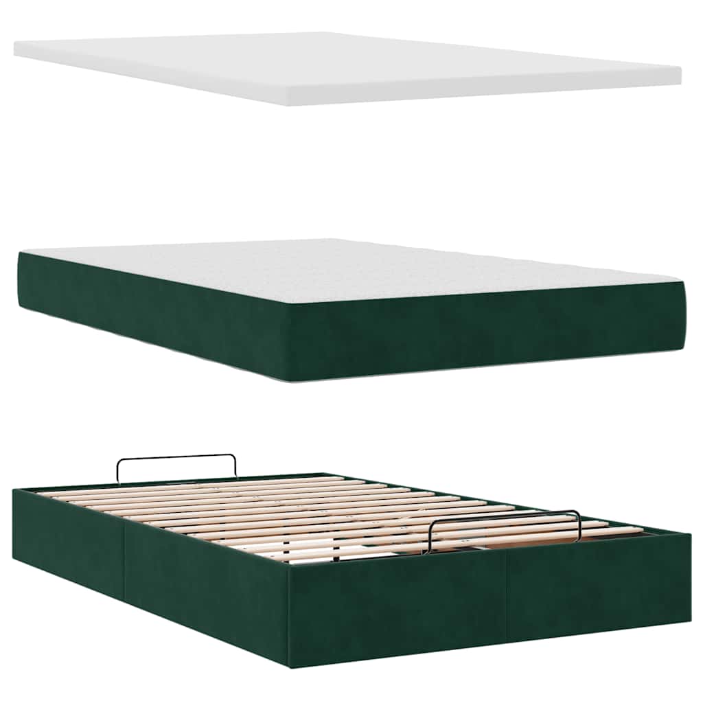 Ottoman-Bett mit Matratze Dunkelgrün 120x200 cm Samt