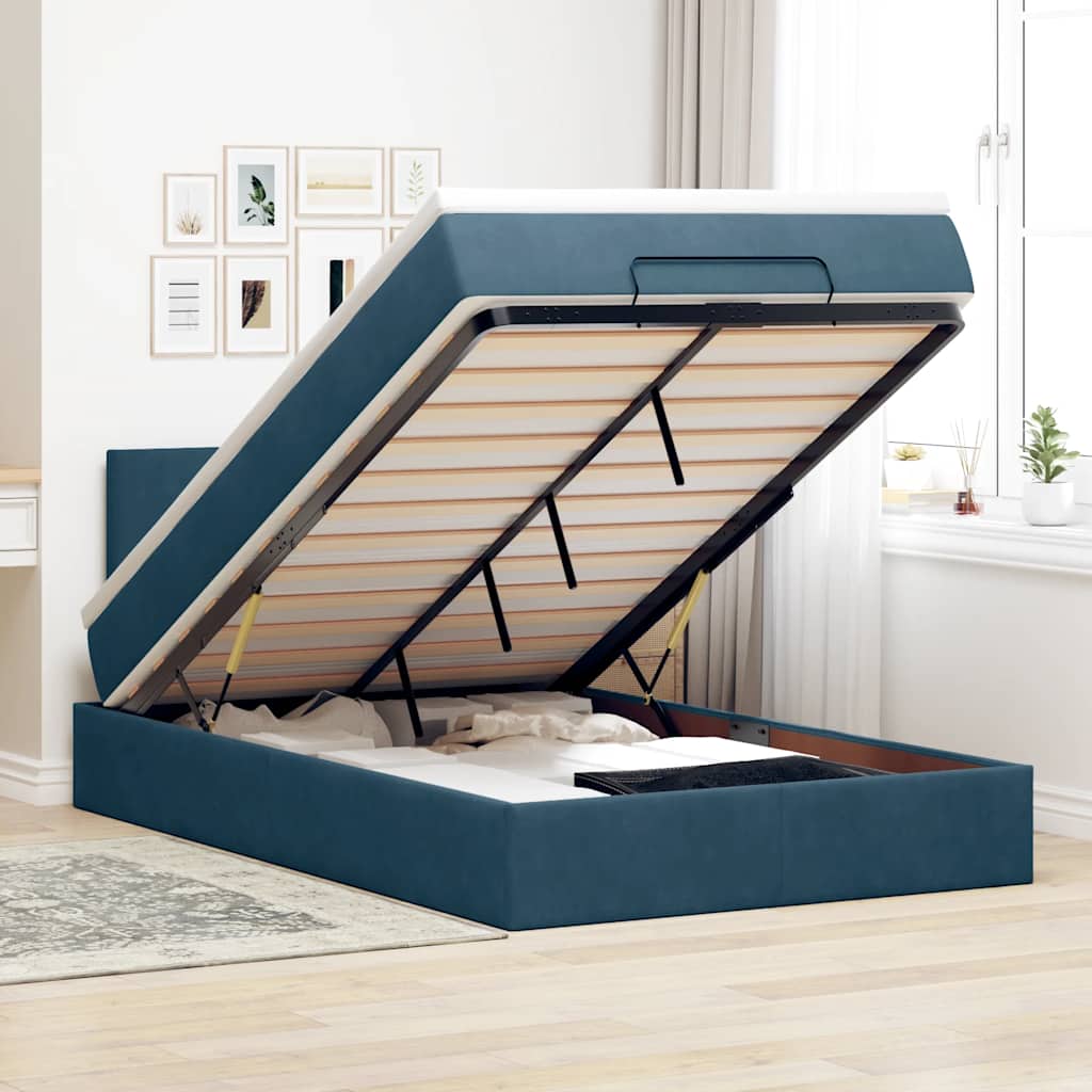 Ottoman-Bett mit Matratze Dunkelblau 120x200 cm Samt