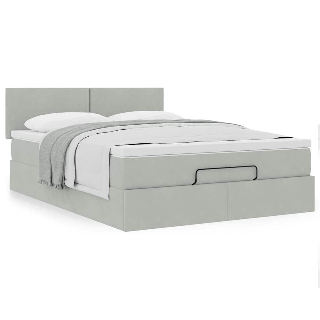 Ottoman-Bett mit Matratze Hellgrau 140x190 cm Samt