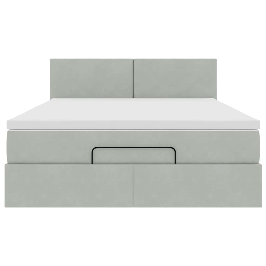 Ottoman-Bett mit Matratze Hellgrau 140x190 cm Samt