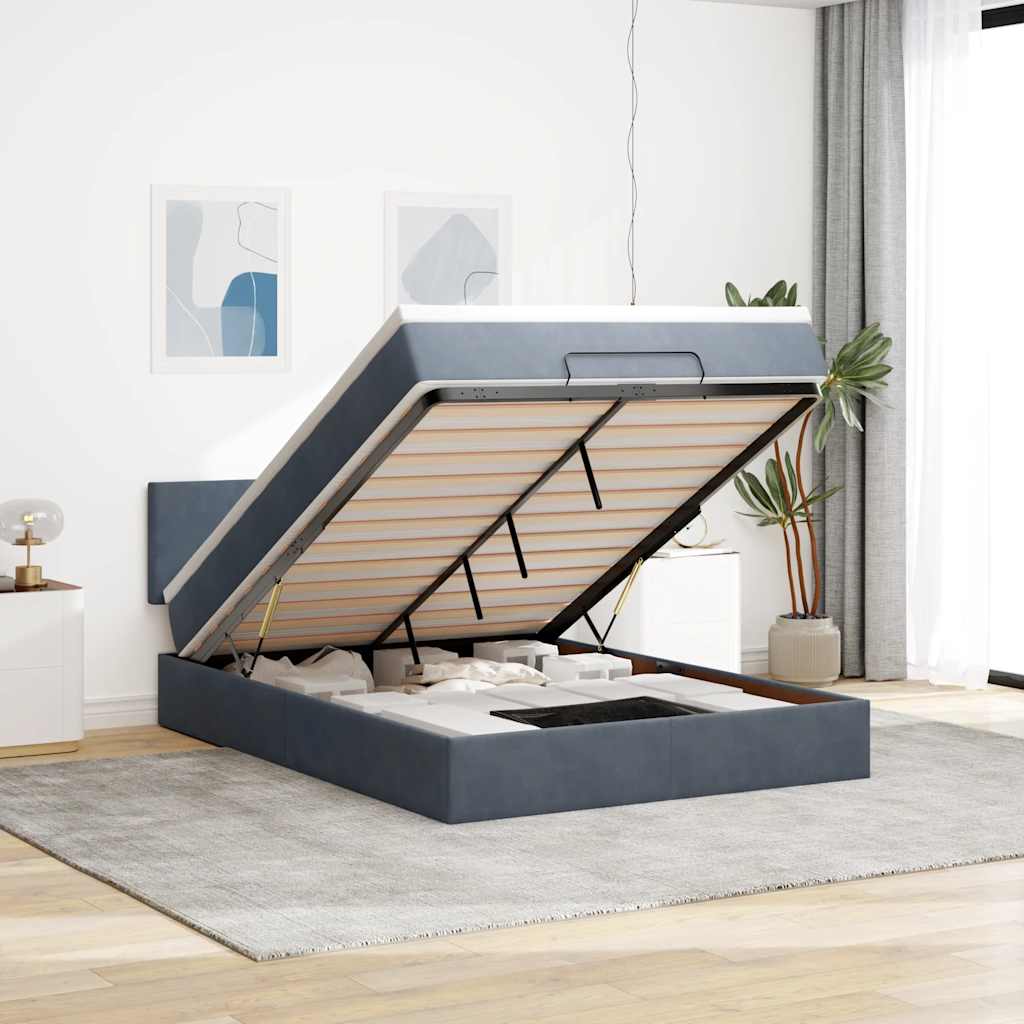 Ottoman-Bett mit Matratze Dunkelgrau 140x190 cm Samt