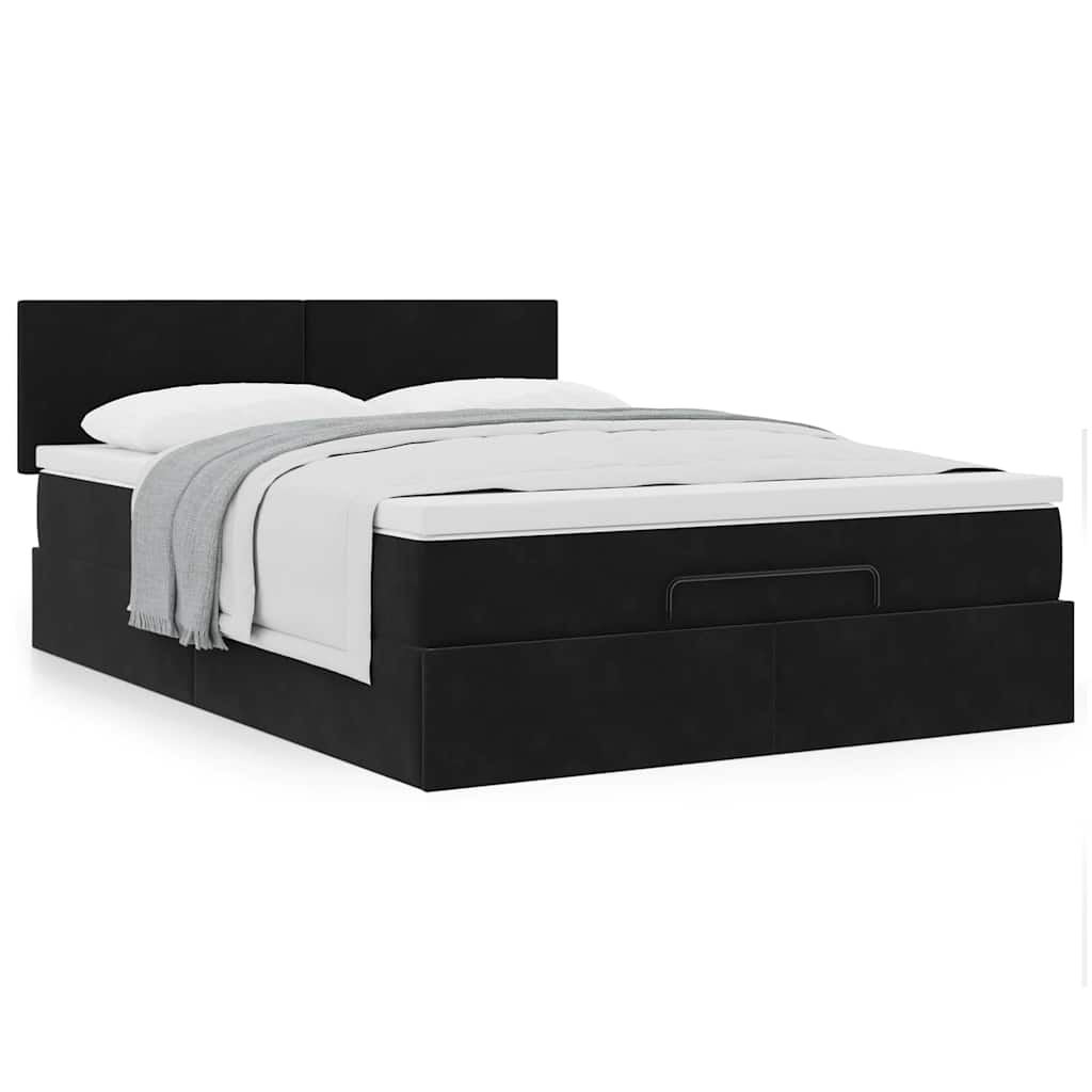 Ottoman-Bett mit Matratze Schwarz 140x190 cm Samt