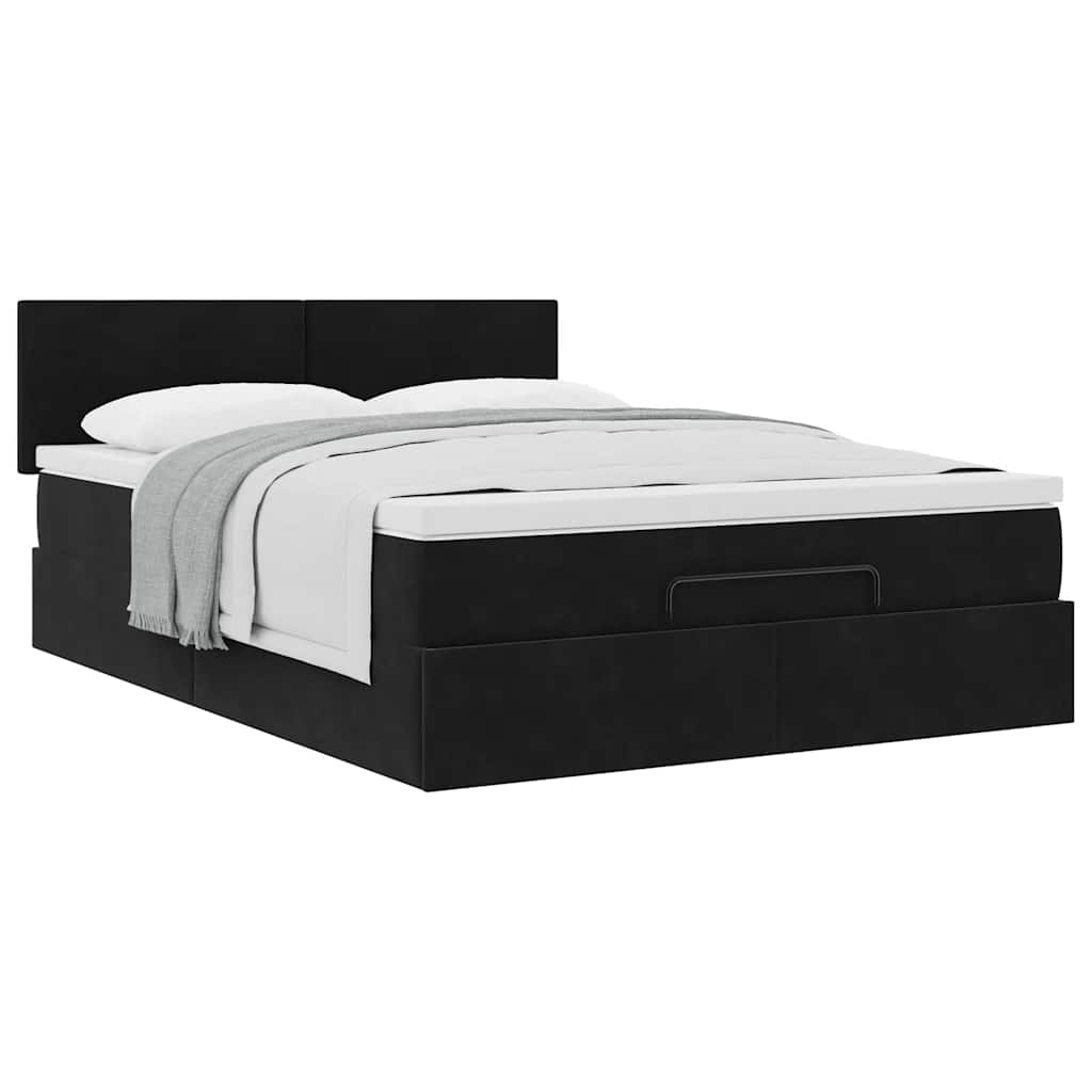 Ottoman-Bett mit Matratze Schwarz 140x190 cm Samt