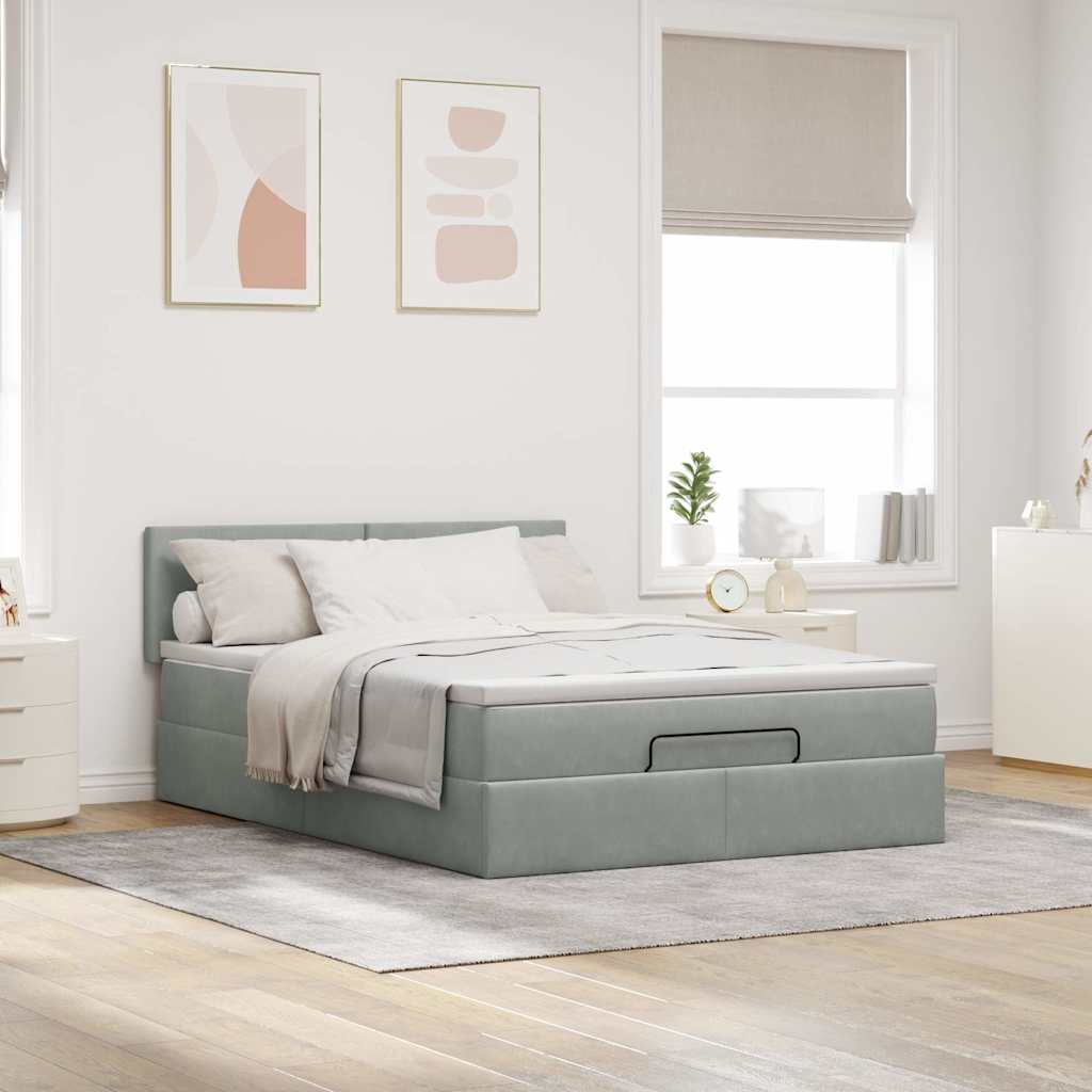 Ottoman-Bett mit Matratze Hellgrau 140x200 cm Samt