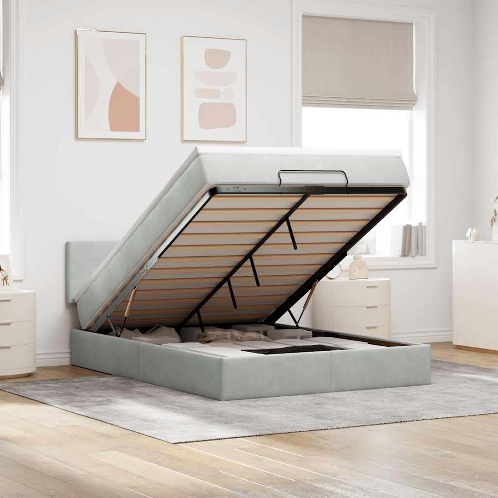 Ottoman-Bett mit Matratze Hellgrau 140x200 cm Samt